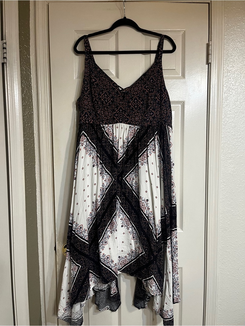 Torrid Boho Black & White Printed Handkerchief Hem Dress